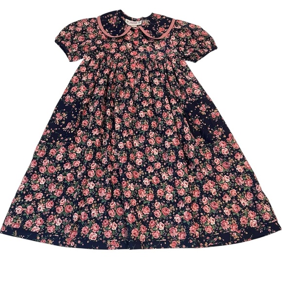 Vtintage 90s Simi Floral Cotton Dress Size 6 Girls Long Sleeve Peter Pan Collar - Picture 1 of 8